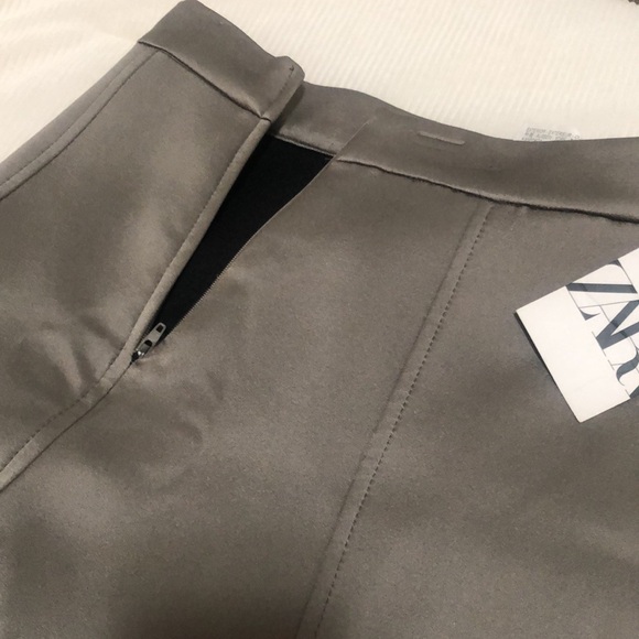 Zara grey metallic sheen satin asymmetrical hem line midi skirt - Picture 6 of 7